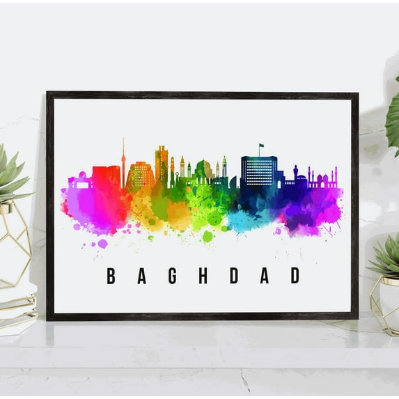 Pera Print Baghdad Skyline Iraq Poster, Baghdad Cityscape Painting, Baghdad Iraq Poster, Cityscape and Landmark Print, Home Wall Art, Office Wall Decor - 16x20 Inches