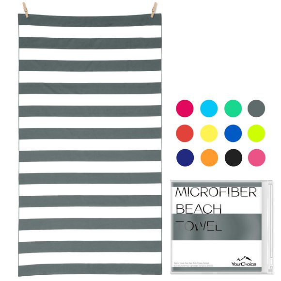 Your Choice Toalla De Playa De Microfibra De Secado Rápido Sin Arena Para Adultos Y Niños – Gran Tamaño, Compacta Y Ligera, Absorbente – Toalla De Camping – Toalla De Playa Grande A Rayas Grises Y Bla