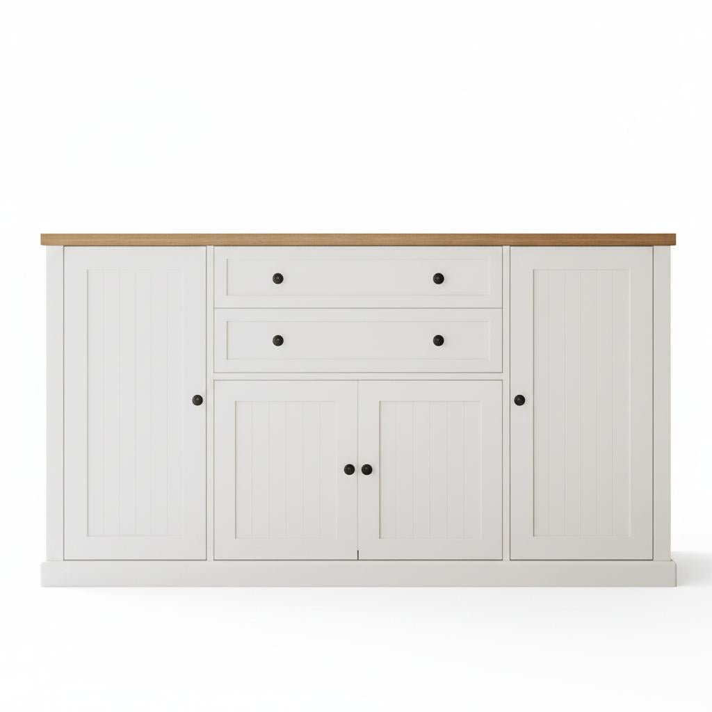 EastVita Modern Farmhouse Sideboard Buffet Storage Cabinet with Doors Drawers Adjustable Shelf Spacious White Wood Dining Room Living Room