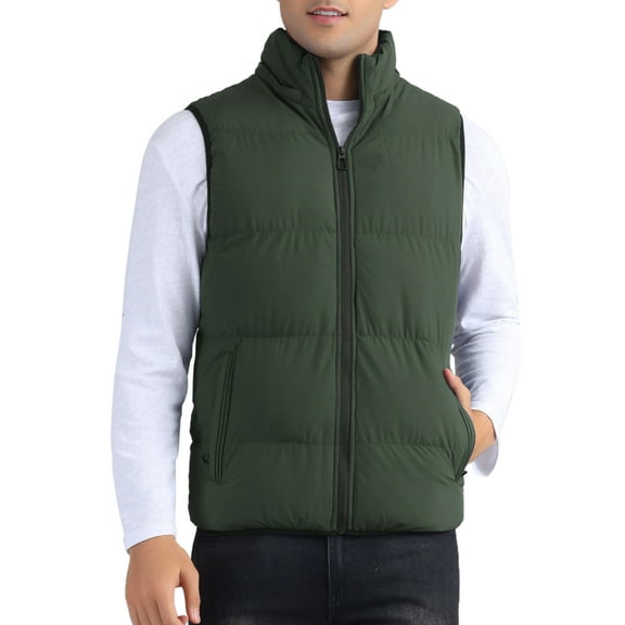 INSPIRE CHIC Men's Puffer Vest Warm Sleeveless Jacket with Detachable Hooded Winter Padded Vest M Olive Green