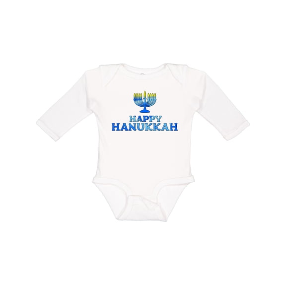 Inktastic Happy Hanukkah with menorah Boys or Girls Long Sleeve Baby Bodysuit
