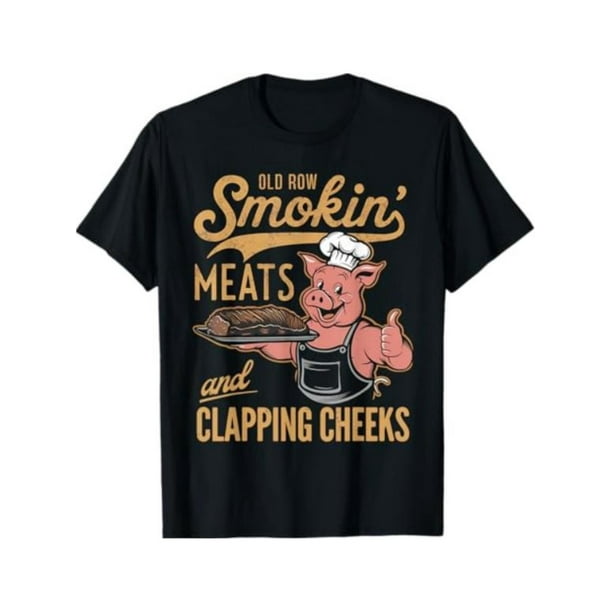 Camiseta Old Row Smokin' Meats & Clapping Cheeks BBQ Enthusiast (1 pieza) - 100 % algodón, cuello redondo informal, transpirable y ligera, ajuste cómodo para todas las estaciones