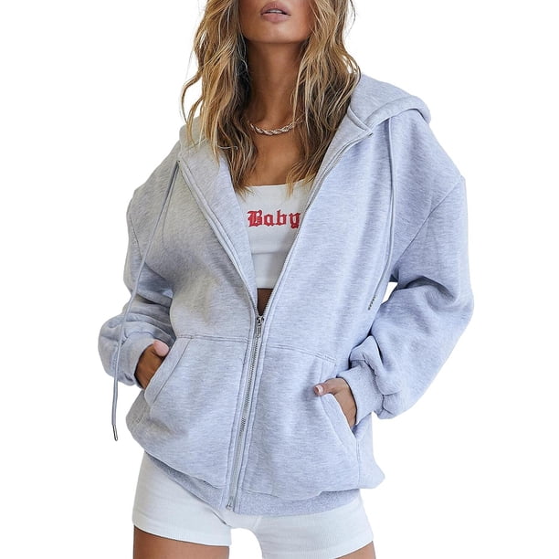 Sudadera con capucha, moderna, tamaño queen, con cremallera, de gran tamaño para mujer
