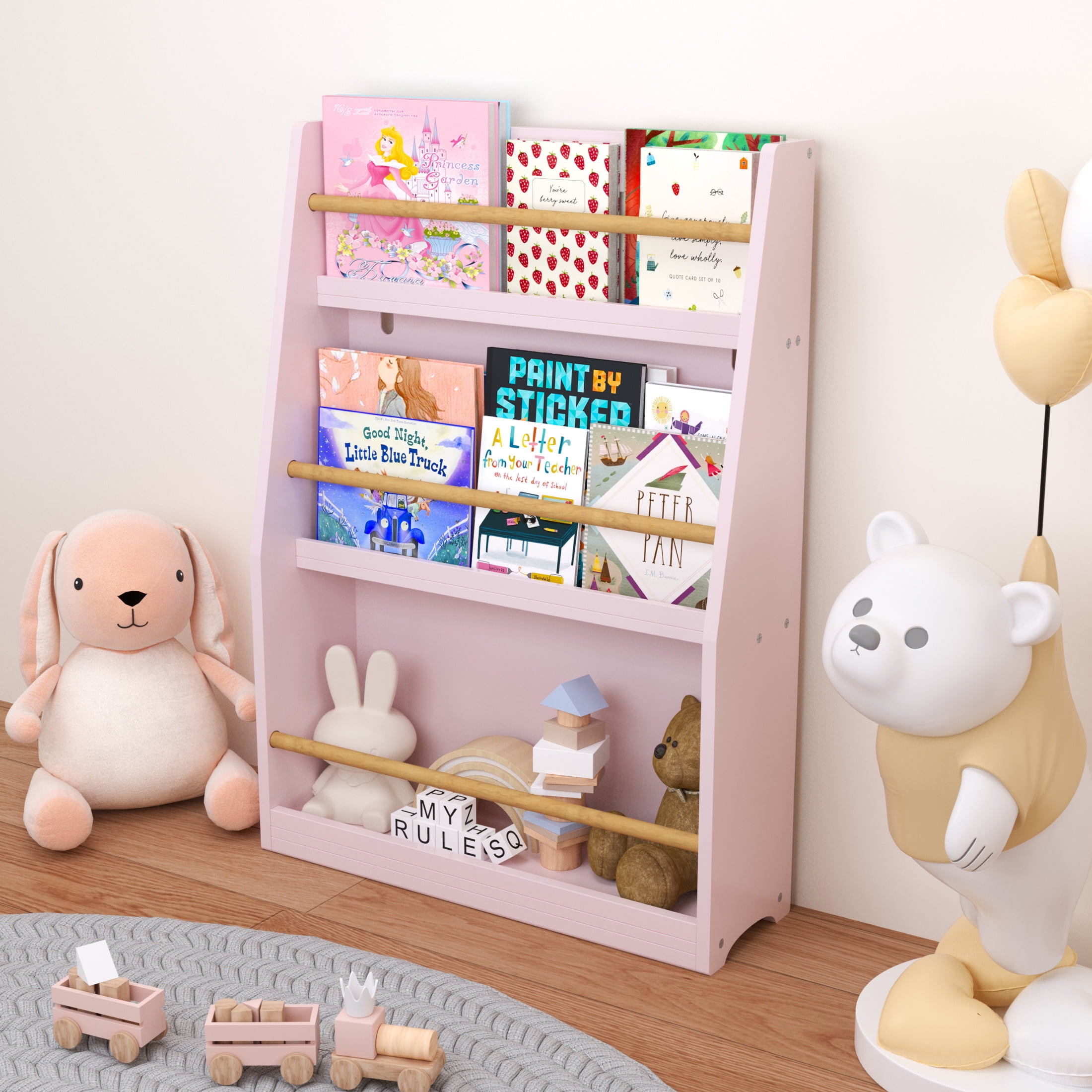 Noble House Sage 3-Tier Kids Book Shelf, Front-Facing Toddler Book Rack for Bedroom, Playroom or Nursery, Pink