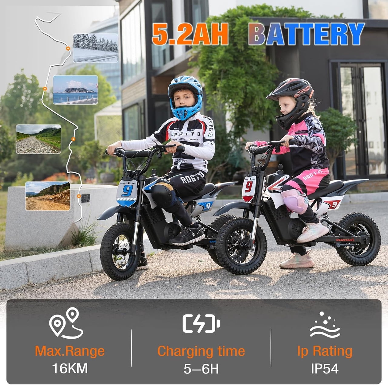 RCB R9XPro 36V Electric Dirt Bike for Kids,350W Electric Motorcycle,3 Speeds up to 15.5mph,10-mile Range,Ages 5+, Blue
