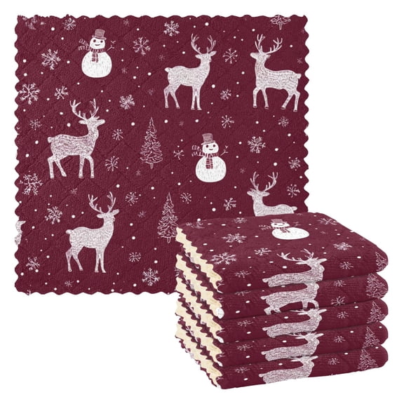 6 Pieces of Kitchen Towels 11x11Inch Kitchen Dish Cloths Kitchen Dish Towels Reuseable Cleaning Cloths Cute Christmas Elements
