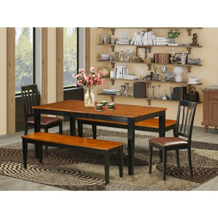 HomeStock Renaissance Revival 5 Pc Dining Room Set With Bench-Kitchen Tables And 2 Dining Faux Leather Seat Chairs Plus 2 Bench