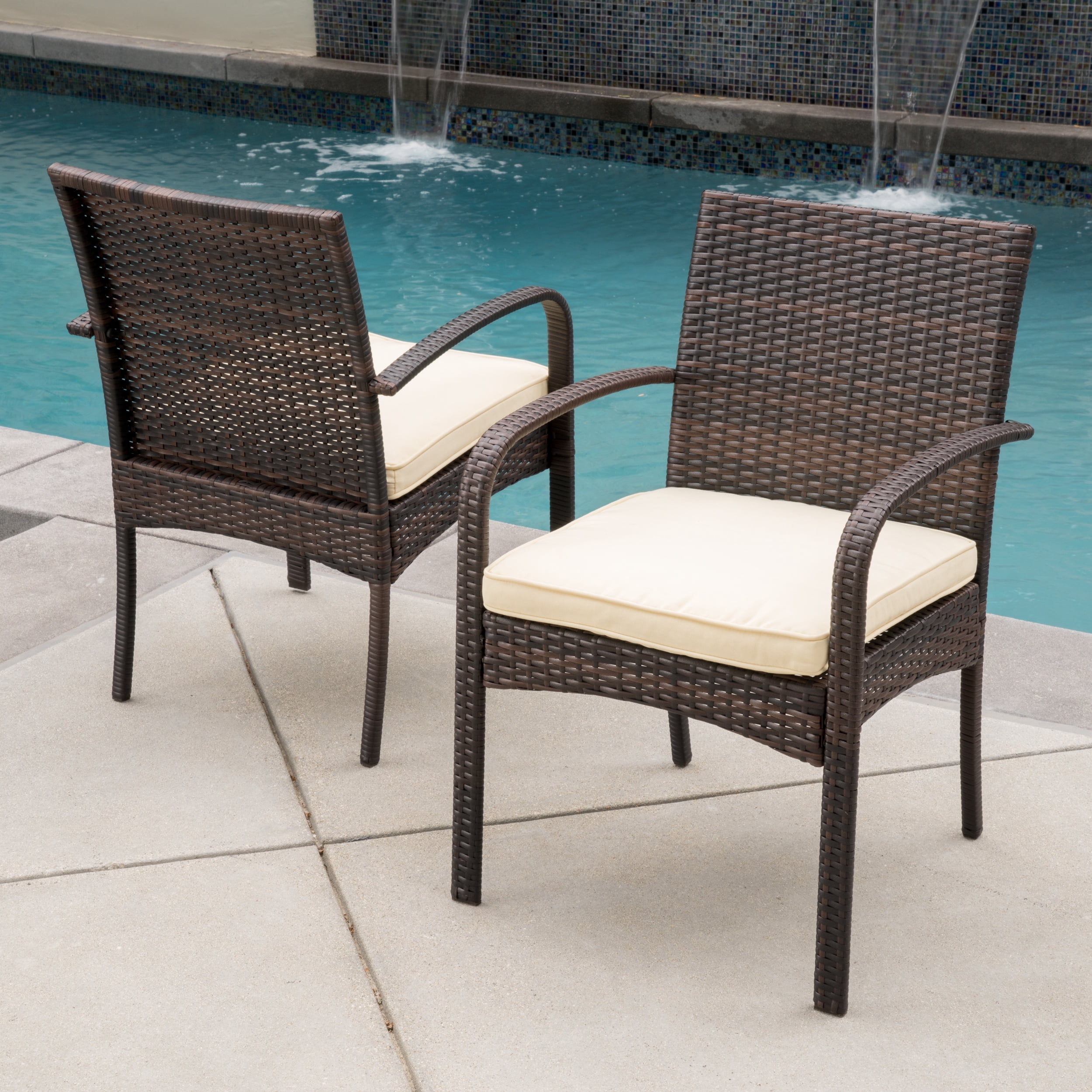 Noble House Brown Indoor Traditional Wicker Dining Chair Set, Cream