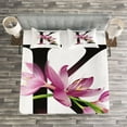 thumbnail image 3 of Ambesonne Letter K Quilted Bedspread Set 3 Pcs, Blooming Kaffir Lily K, King Size, Pink Green Black, 3 of 3