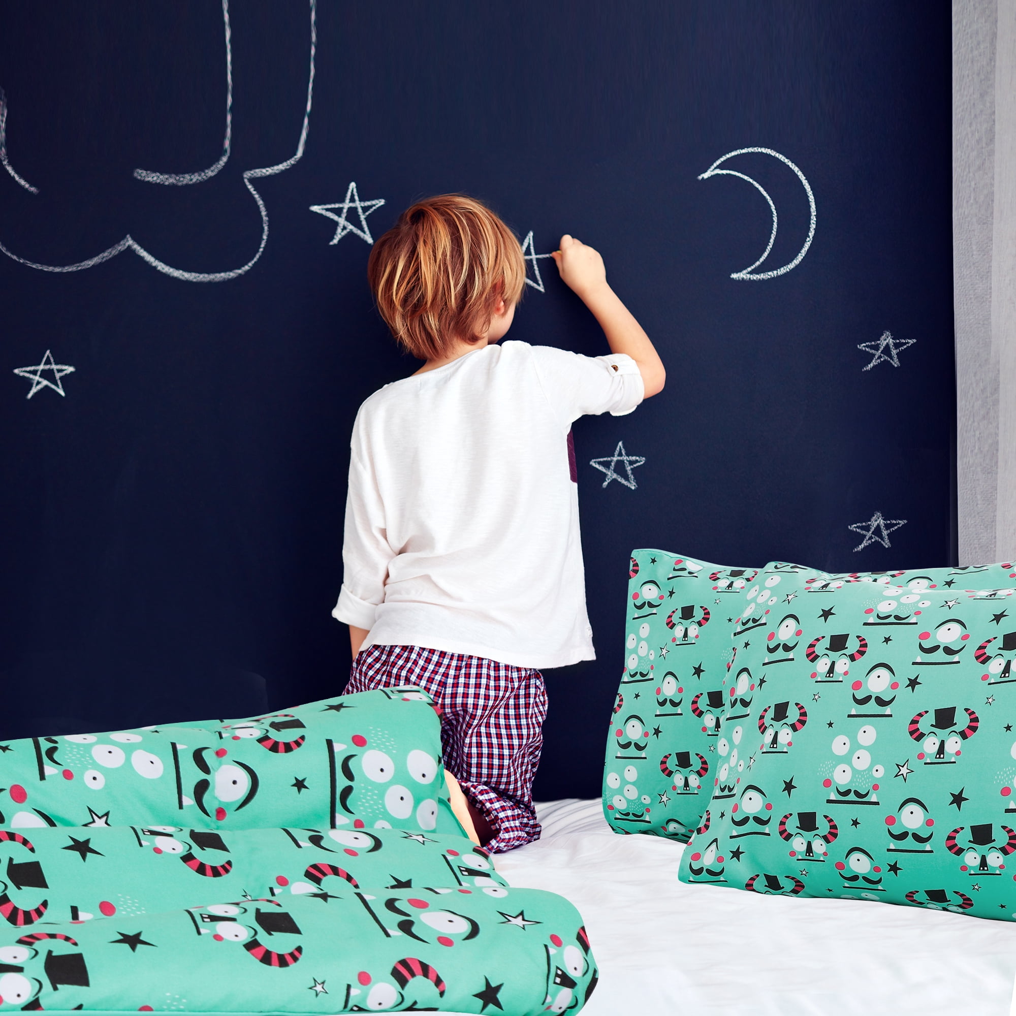 Unique Bargains 5 Piece Brushed Polyester Microfiber Alien Cartoon Pattern Kid Bedding Set Twin