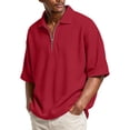 thumbnail image 2 of HAJWOH Mens Quarter Zip Golf Polo Shirts Casual Short Sleeve Waffle Pullover Sweater Top Light Outdoor Sport Shirt, 2 of 5