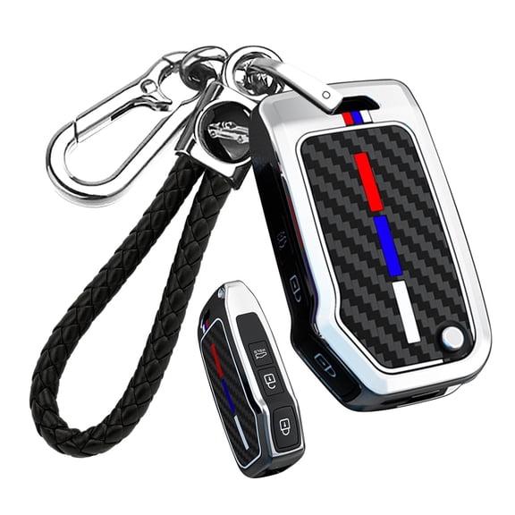 lip Folding Car Key Housing Fit for Kia 3-Button Carbon Pattern Key Fob Skin Metal and Silicone Key Cover for Seltos Forte Sportage Seltos K5 Soul Sorento Cerato Telluride NIRO 2019-up
