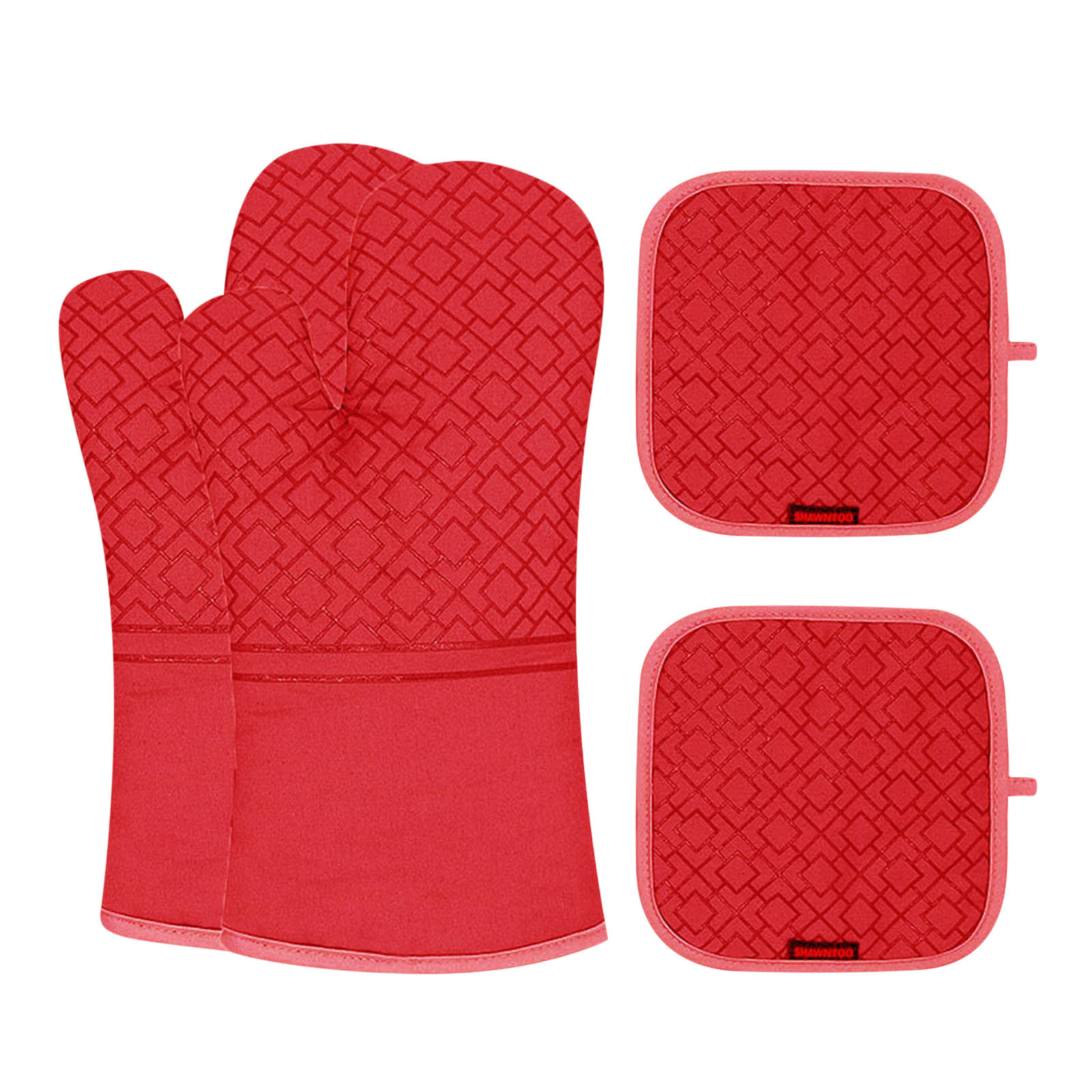 Fonwoon Kitchen Cooking Microwave Oven Gloves Glove Pot Pad Four piece