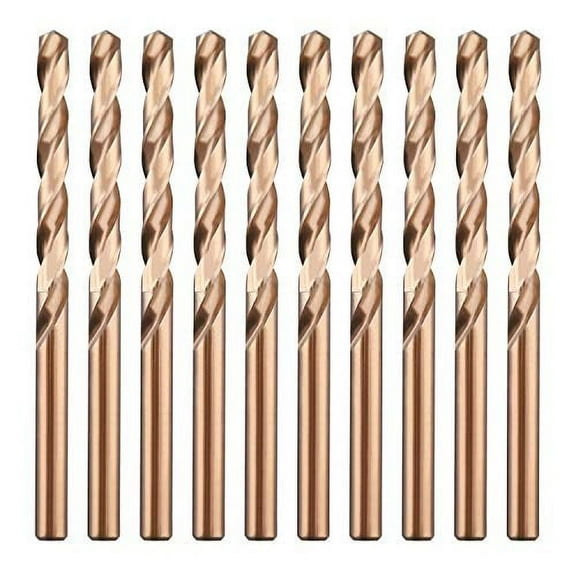 1/4" M35 Cobalt HSS Jobber Length Twist Drill Bit with Straight Shank,Heavy Duty, Pack of 10 PCS, Drilling for Cast Iron, Heat-Treated Steel, Stainless Steel and Other Hard Materials