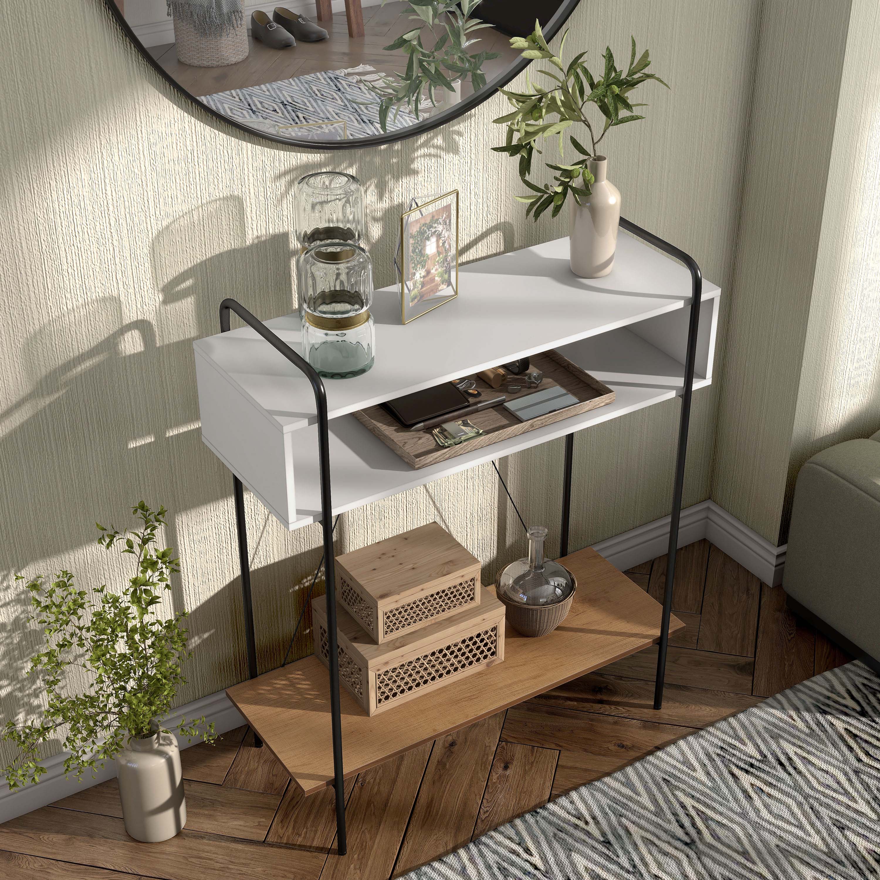 Furniture of America Shaye 2-Shelf Wood White Console Table