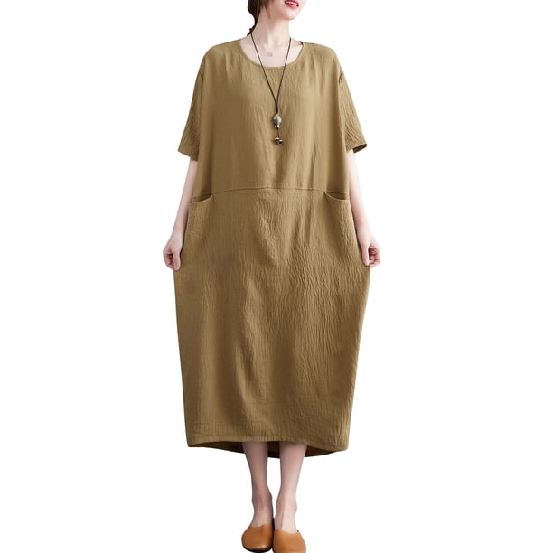 Vestido suelto de mujer con bolsillos Medias mangas Vestido de playa de vacaciones CACAGOO Vestido