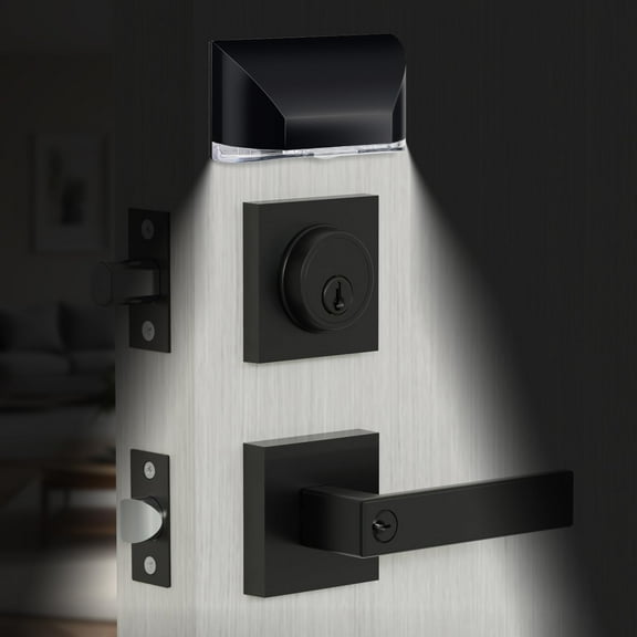 Front Door Lock Set,Keyed Alike Heavy Duty Exterior Door Lock Set,Entry Door Handle and Single Cylinder Deadbolt Combo for Office and Home Security (1 Pack and Light)