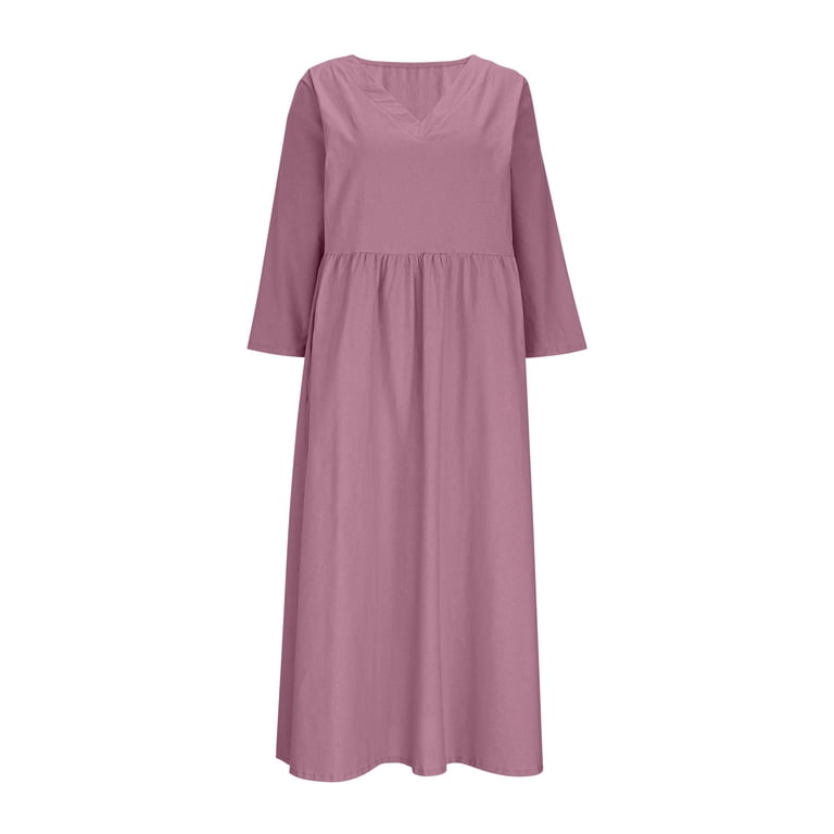 Blmnix Popover Girls Dresses Plus Size Casual Petticoat Purple Long Sleeve  V-Neck Drop Waist Dress Women,M