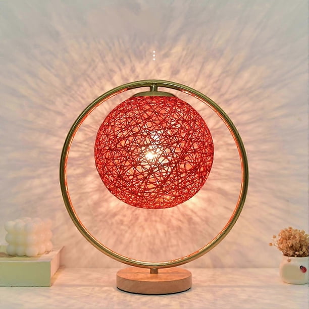 Round Vine Ball Table Lamp Romantic Decorative Night Light for Wedding Bedroom Red