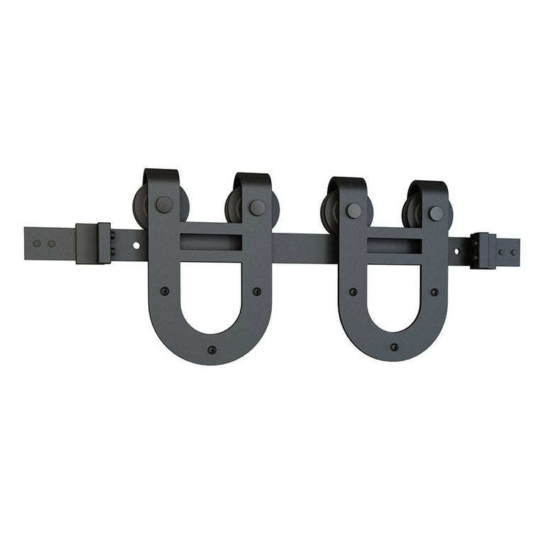 78 in. Black Solid Steel Sliding Rolling Barn Door Hardware Kit for Single Wood Doors with Routed Floor Guide 78 in. Black Solid Steel Sliding Rolling Barn Door Hardware Kit for Single Wood Doors with Routed Floor Guide