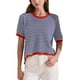 thumbnail image 2 of Camiseta de punto de rayas de pullover de tendencia de manga corta para mujer INSPIRE CHIC, cuello redondo, 2XL, azul oscuro, 2 of 5