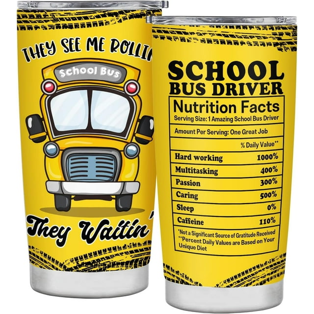 Cadeaux de Reconnaissance pour Conducteur d'Autobus pour Hommes Femmes Cadeaux Rentrée des Classes Cadeaux pour Enfants Cadeaux pour Conducteur d'Autobus à la Retraite Gobelet Tasse Isolée Acier Inoxydable avec Couvercle 20OZ