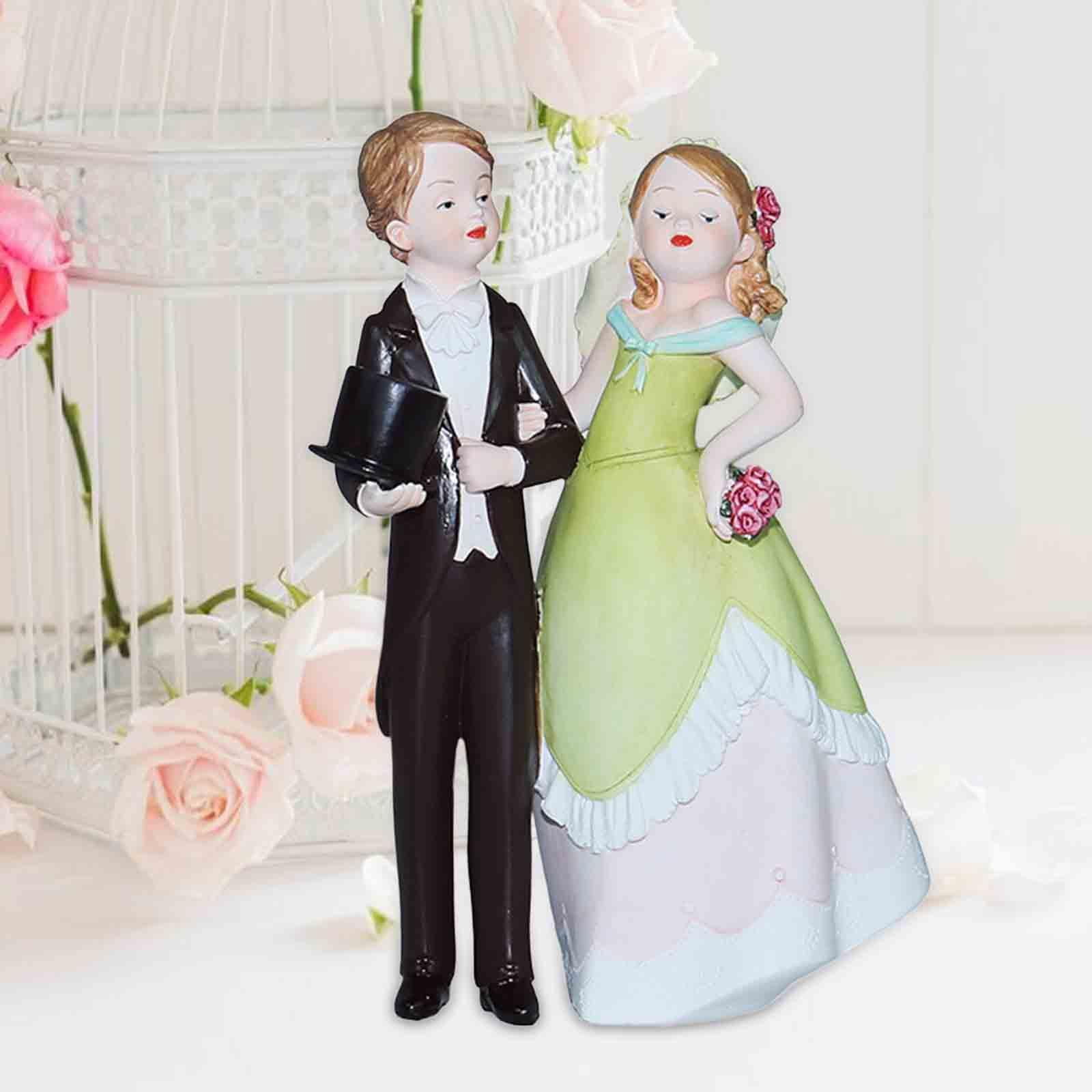 GUOOL Wedding Cake Topper Bride and Groom Mini DIY Micro Landscape Miniature Scene People Wedding Cake Dolls Topper for Anniversary Green Dress