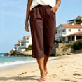 thumbnail image 6 of Mifsaly Loose Capri Pants for Women Button Hem High Waist Cropped Trousers with Pockets Soft Lightweight Casual Summer Vacation Capris Brown,M, 6 of 6