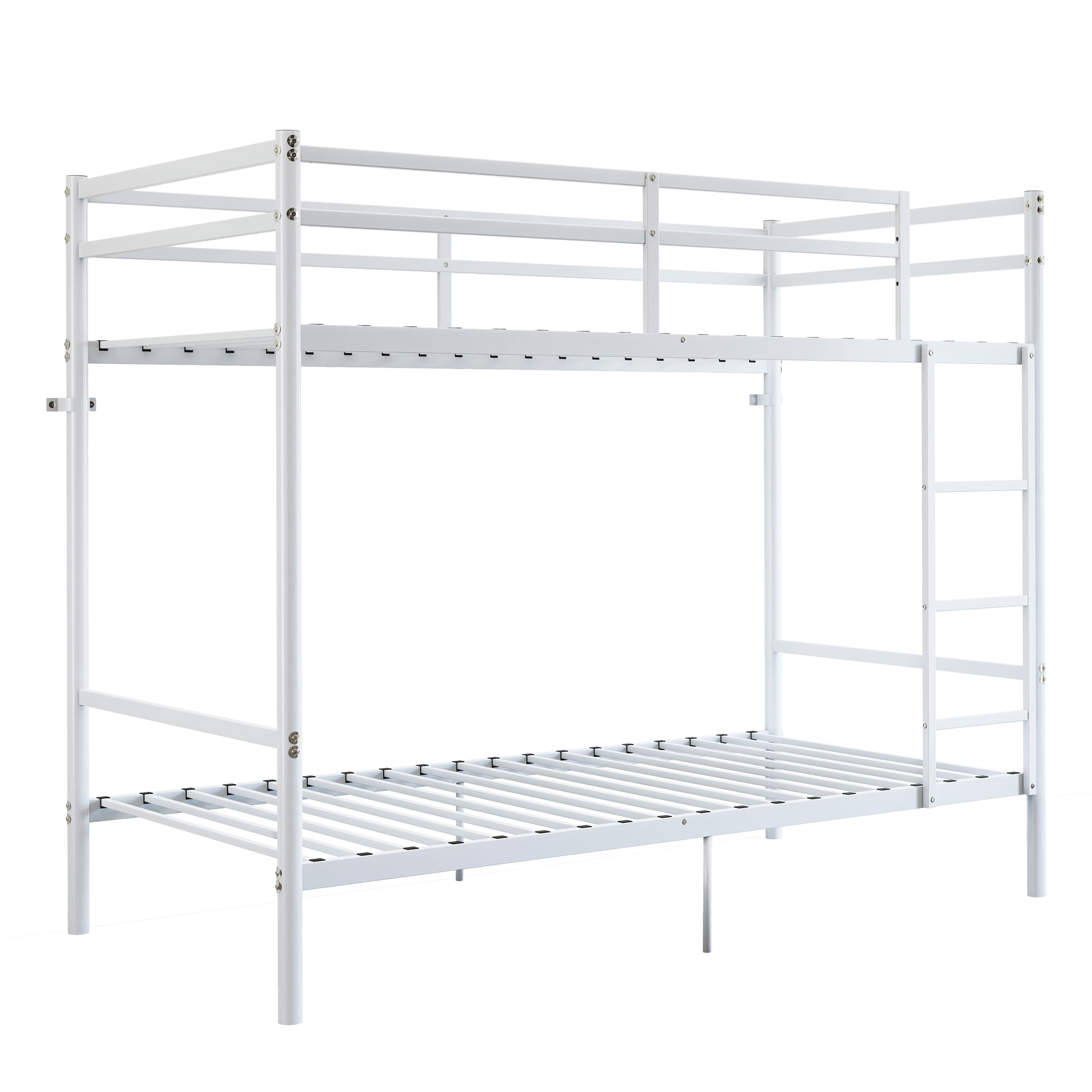 GARITIN Bunk Bed Twin over Twin with Ladder and High Guardrails, Heavy Duty Metal Bed Frame with Under-Bed Storage for Adults, White