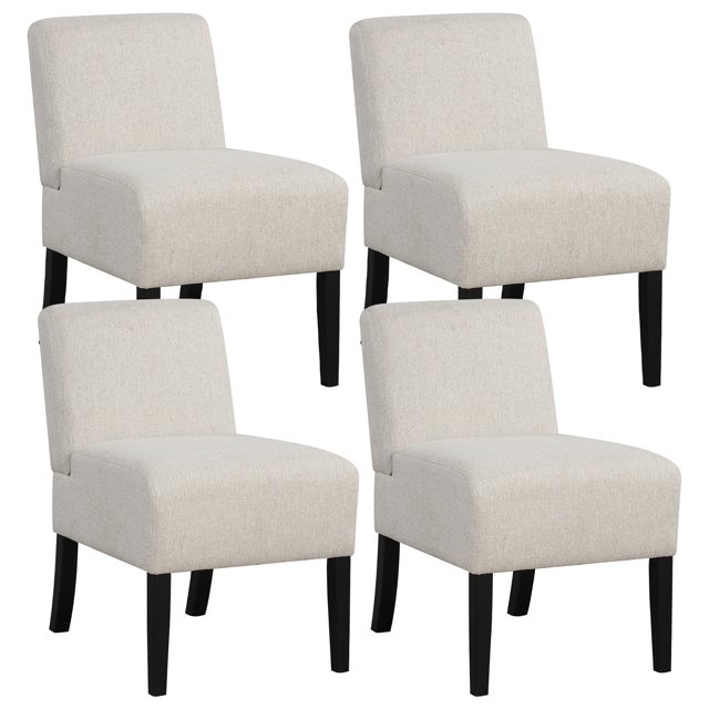 Gymax 4PCS Armless Accent Chair w/ Rubber Wood Legs Modern Vanity Chair for Bedroom Beige Floral Beige