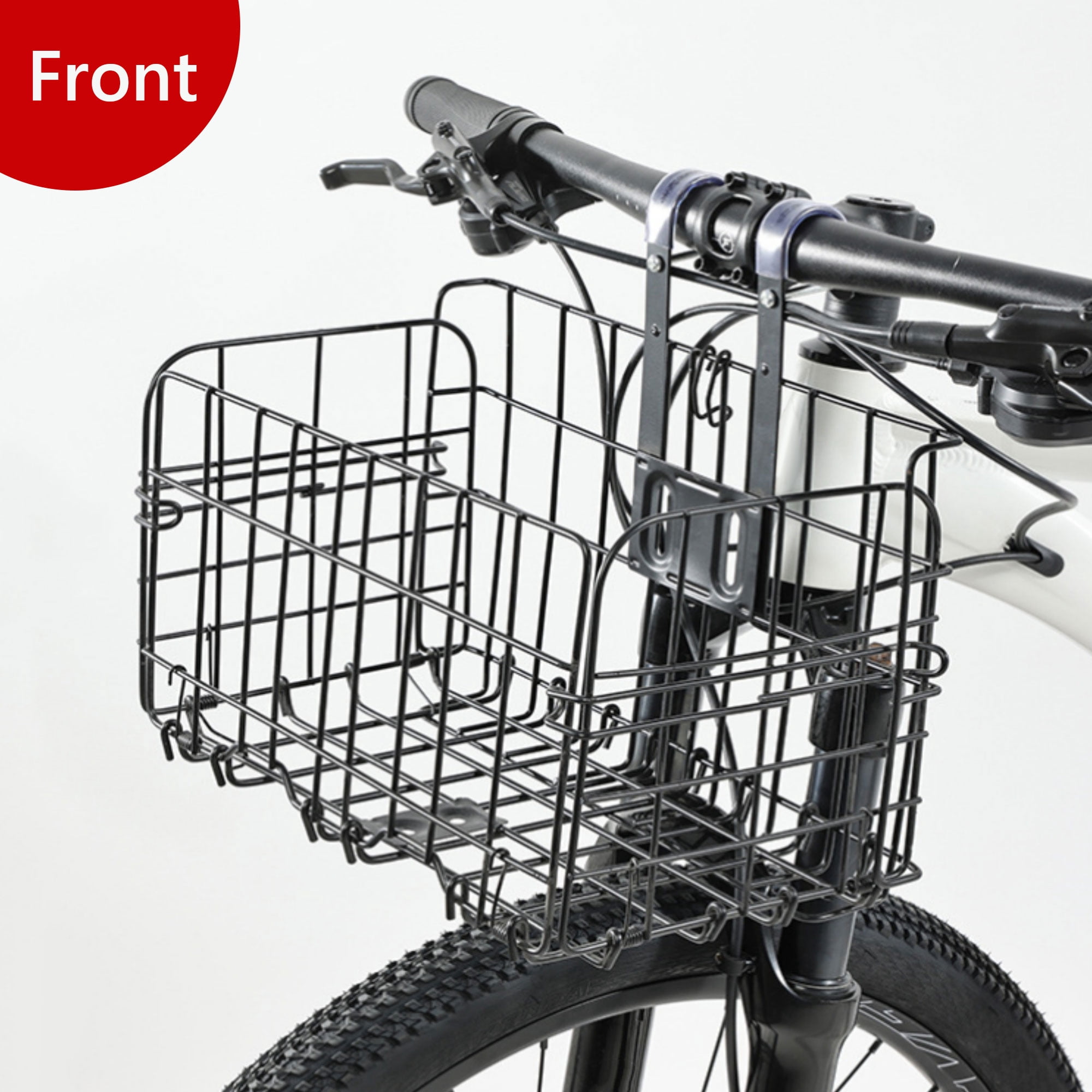 Semfri Folding Bicycle Front Cargo Basket,Rustproof Metal with Mesh Cover (Black)