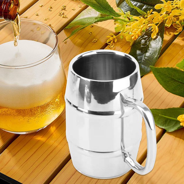 Taza de Café Aislada, Taza de Acero Inoxidable, Taza de Metal para Beber, Reutilizable, Taza de Cerveza de Acero Inoxidable de Doble Pared con 500ML