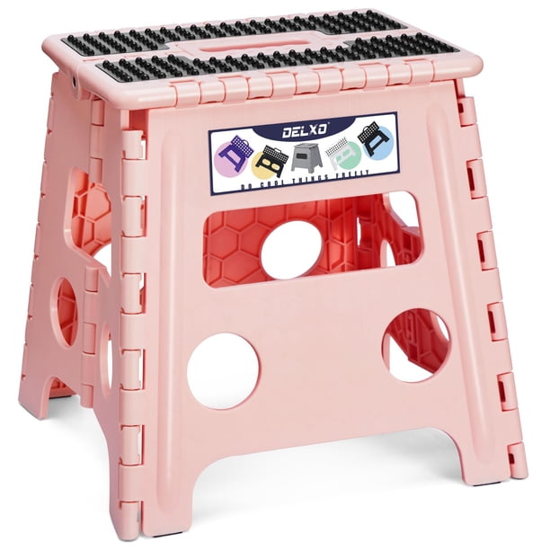 Taburete plegable Delxo, 33 cm, antideslizante, plegable, rosa