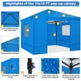 thumbnail image 6 of COBIZI 10X10 Pop Up Canopy Tent for Party EZ Outdoor Canopy Portable Commercial Instant Canopy Shelter Tent Waterproof Gazebo Heavy Duty Canopy with 4 Sidewalls Carry Bag,Blue, 6 of 11