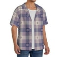 thumbnail image 4 of Naloa Purple Floral Gingham Check Plaid Men's Loose Fit Cuban Collar Short-Sleeve Shirt with Button-down and Chest Pocket for Everyday Wear Outings - Large, 4 of 7