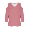 thumbnail image 4 of qucoqpe Women's 3/4 Sleeve Tops Solid Color Fashion Cold Shoulder Comfy V-Neck Shirts Casual Loose Tunics Blouse, 4 of 5