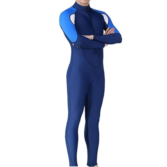 Mens Fullsuit Men's Color Block Long Sleeve Diving Suit Swimsuit Summer Autumn Blue L