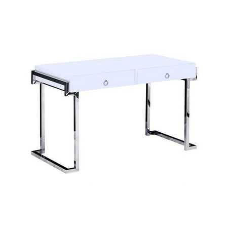 UPC: 0796914737612 | Best Master Furniture Juneau White Lacquer Modern Computer Desk  Silver