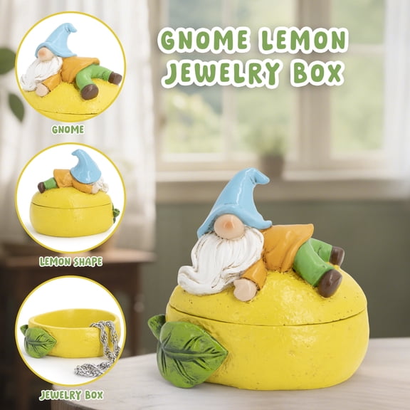 Hodao Gnome Lemon Shaped Jewelry Box, Hand-Painted Resin Trinket Box for Rings, Necklaces, Home Decor & Gifts