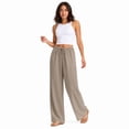 thumbnail image 3 of Wrongduck Women's Wide Leg Pants High Rise Flowy Trousers with Pockets, Wrinkle Resistant Casual Work Business Lounge Pants, 3 of 6
