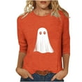 thumbnail image 2 of Jsaierl Women's Halloween Shirts Cute Pumpkin Ghost Graphic Tees Work Crewneck T-shirt 3/4 Sleeve Tunic Blouse Tops Halloween Gifts, 2 of 5