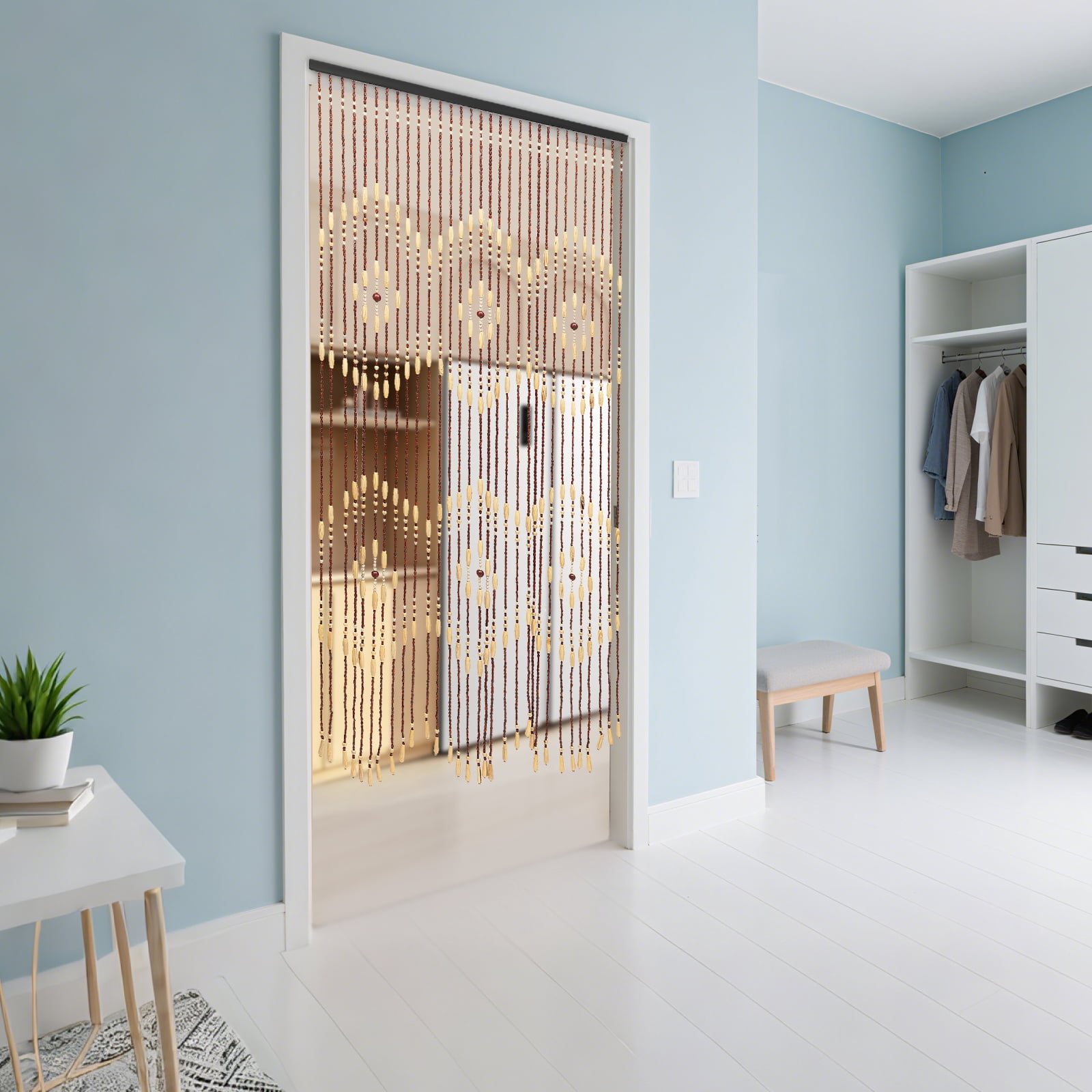 Handmade Natural Bamboo & Wood Bead Curtain 35x69 Inch, Bohemian Room Divider for Doorways, Windows