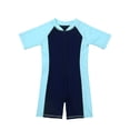 thumbnail image 4 of iiniim Girls One Piece Surfing Wetsuit Zip Front Shorts Swimsuit UV Sun Protection Rash Guard Swimwear Navy Blue&Sky Blue 14, 4 of 8