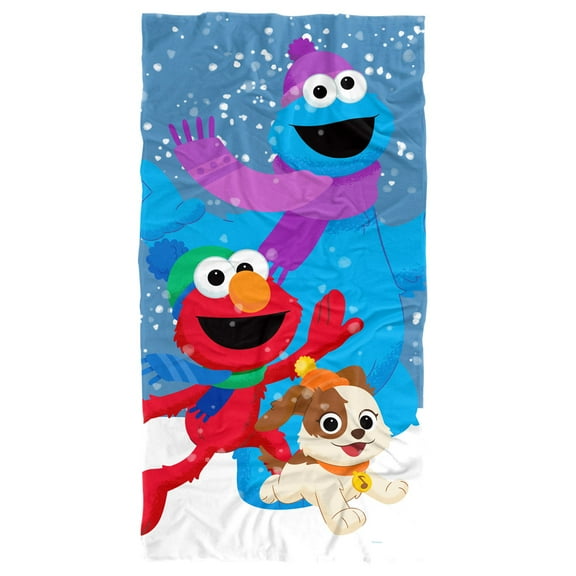 Sesame Street Furry Friends Forever Elmo Cookie Monster Snow Run Kids Beach Towel, 30'x60'