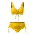 thumbnail image 3 of WREESH Womens Two Piece Swimsuit Criss Cross Bathing Suit High Waisted Bikini Solid Backless Bikini Bandage Swimsuit Beachwear Set Yellow, 3 of 6