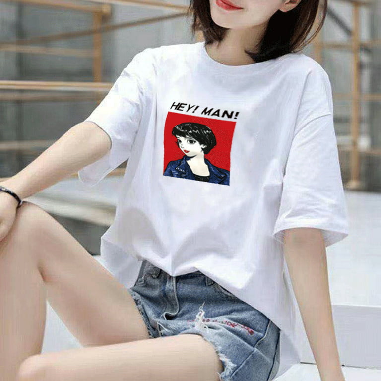 Korean Style Loose Casual All-Match White Top Summer New Short-Sleeved T- Shirt For Women Girl - Walmart.Com