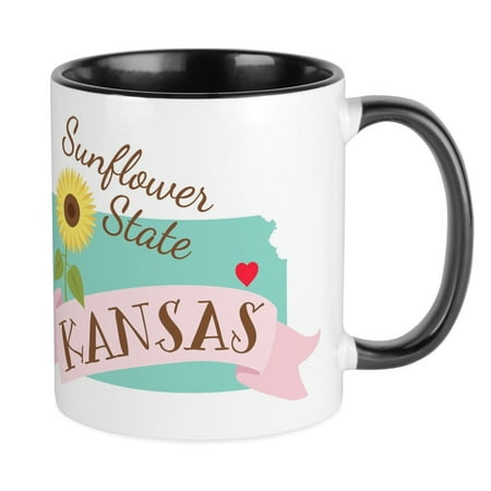 

CafePress - Kansas State Outline Sunflower Mugs - Ceramic Coffee Tea Novelty Mug Cup 11 oz