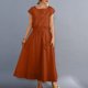thumbnail image 1 of Puntoco Vestido De Tirantes De Color Sólido Suelto De Verano Para Mujer Vestido De Manga Corta Con Cuello Redondo Vestido De Cuello Redondo De Manga Corta Naranja Xxl,Regalos Para Mujer Joven, 1 of 5
