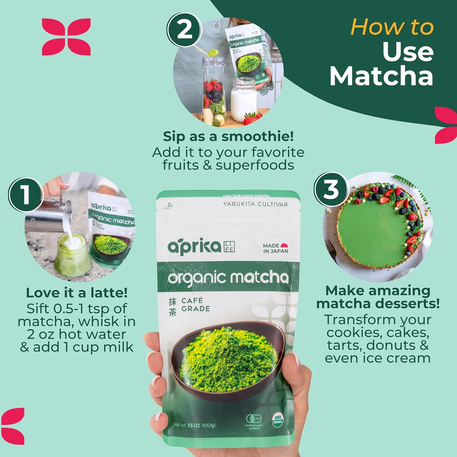 AprikaLife 100% Organic Japanese Matcha Green Tea Powder 3.5oz (100g)