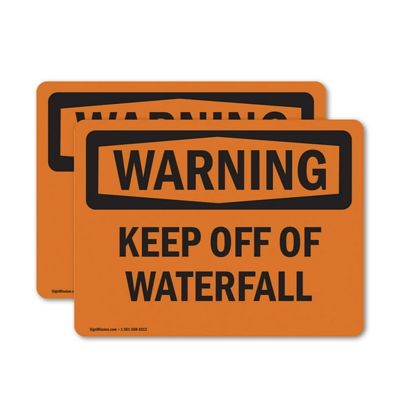 (2 Pack) Keep Off Of Waterfall OSHA Warning Sign 24 Inch X 18 Inch Vinyl Label Decal Sticker Weather Resistant, UV Protected for Workplace, Business, and Construction Site, Made in the